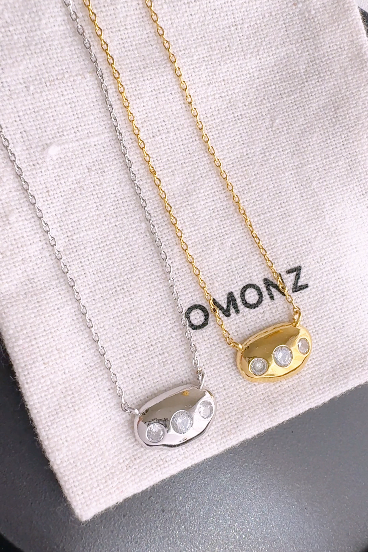 Bean 3 Cubic Zirconia Stud Necklace