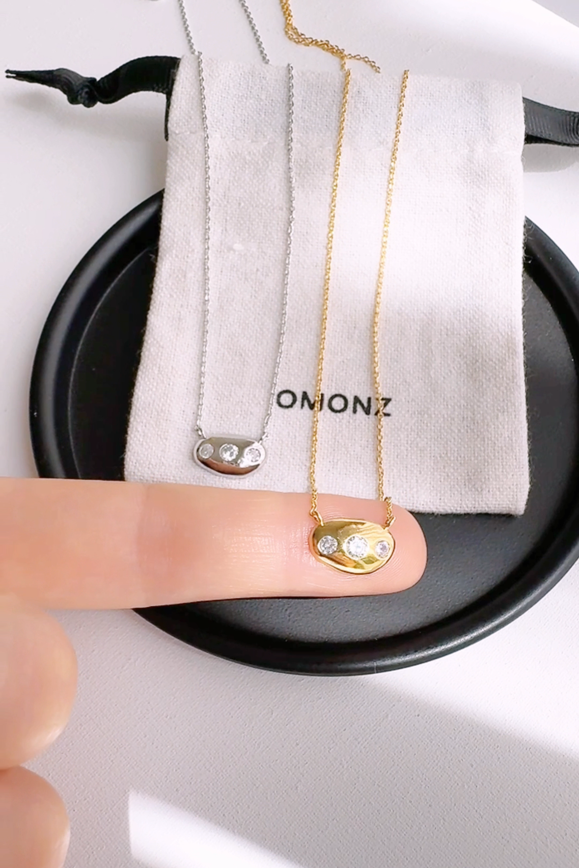 Bean 3 Cubic Zirconia Stud Necklace