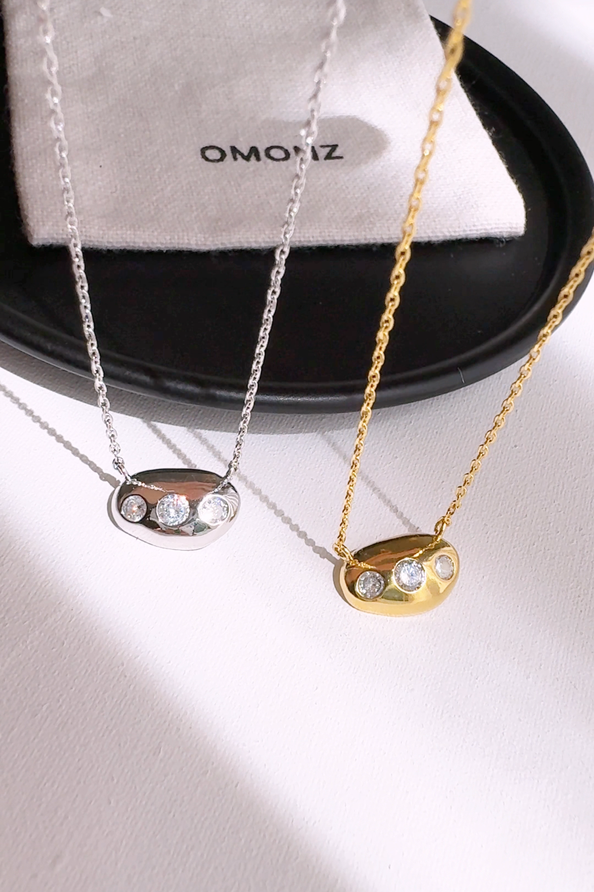 Bean 3 Cubic Zirconia Stud Necklace