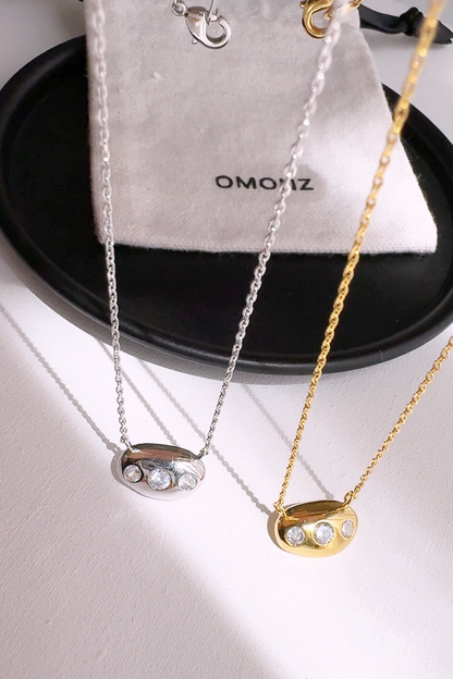 Bean 3 Cubic Zirconia Stud Necklace
