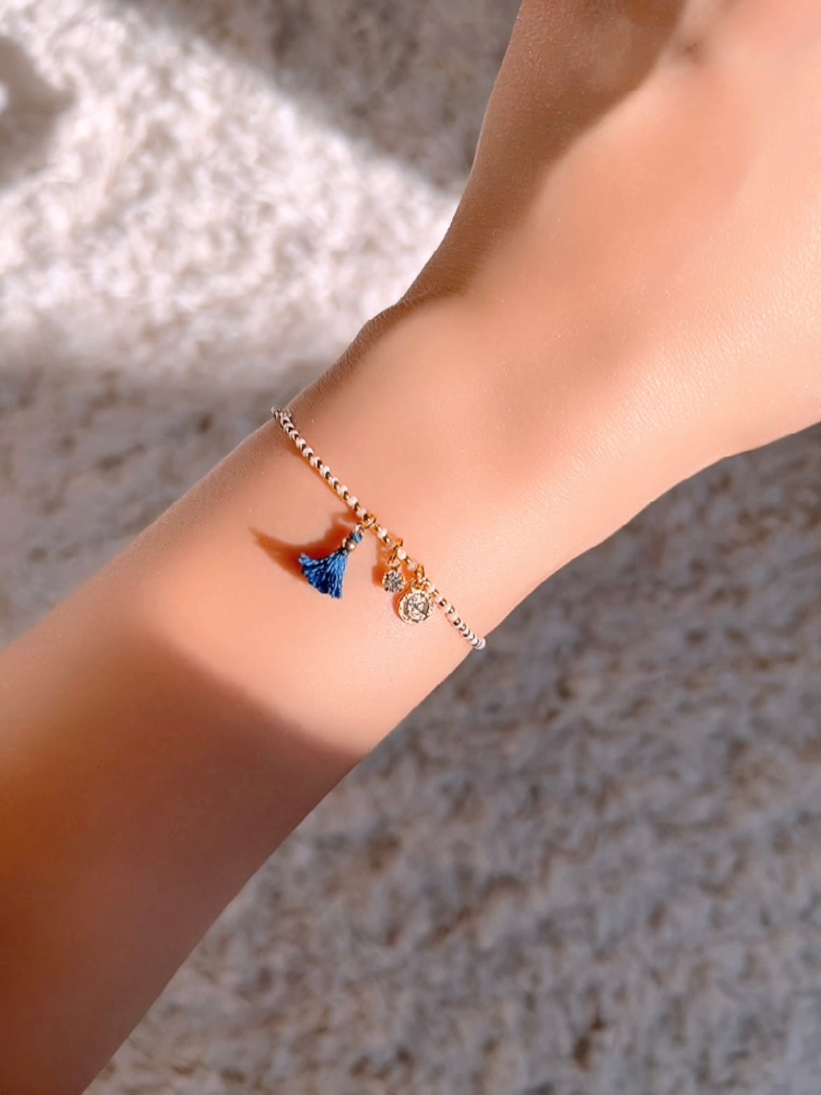 Seed Beaded Bracelet Tassel Tiny Coin Crystal Charm