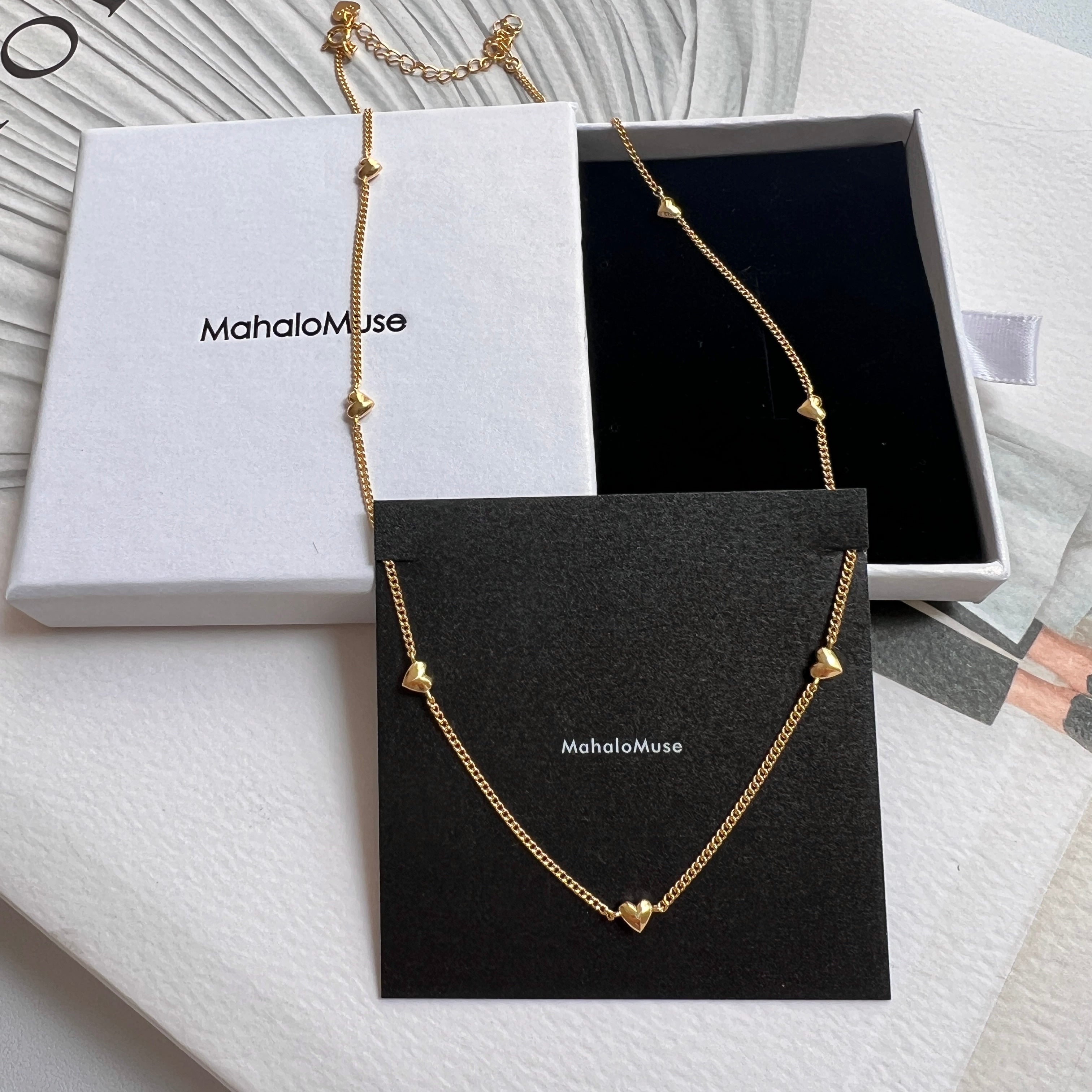 Mini Heart Station Vine Chain Necklace Solid Silver