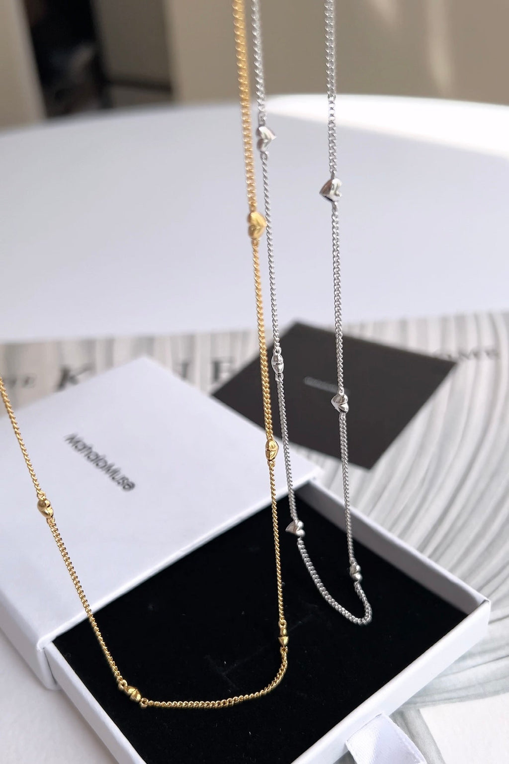 Mini Heart Station Vine Chain Necklace Solid Silver