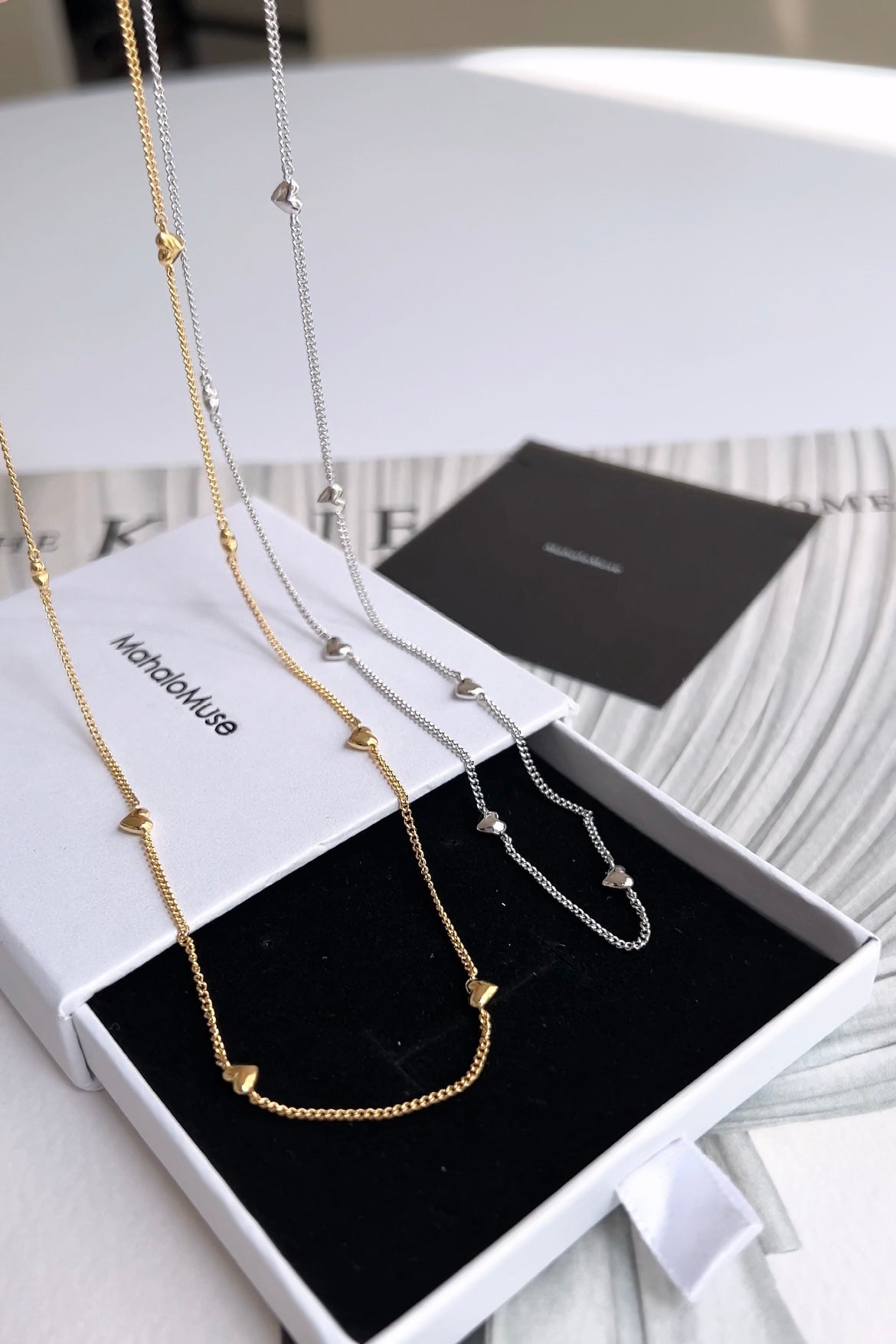 Mini Heart Station Vine Chain Necklace Solid Silver