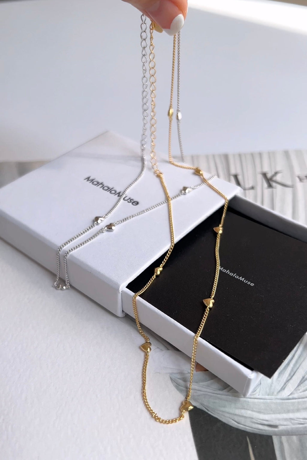 Mini Heart Station Vine Chain Necklace Solid Silver