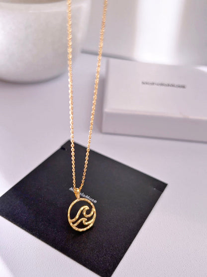 Ocean Wave Hollow Disc Coin Necklace