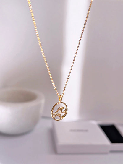 Ocean Wave Hollow Disc Coin Necklace