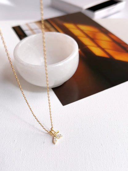 Tiny Double Whale Tail Cubic Zirconia Pendant Necklace