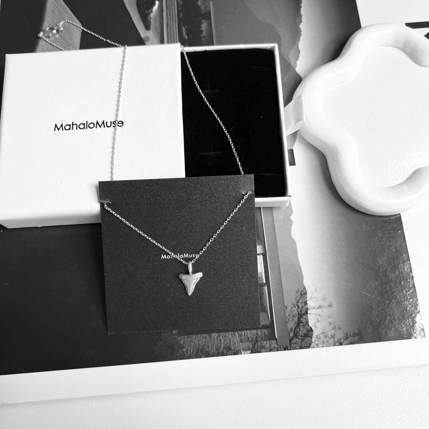 Shark Tooth Shape Pendant Necklace 18K Gold Dipped