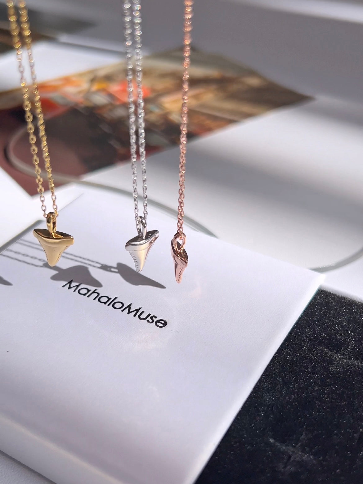 Shark Tooth Shape Pendant Necklace 18K Gold Dipped