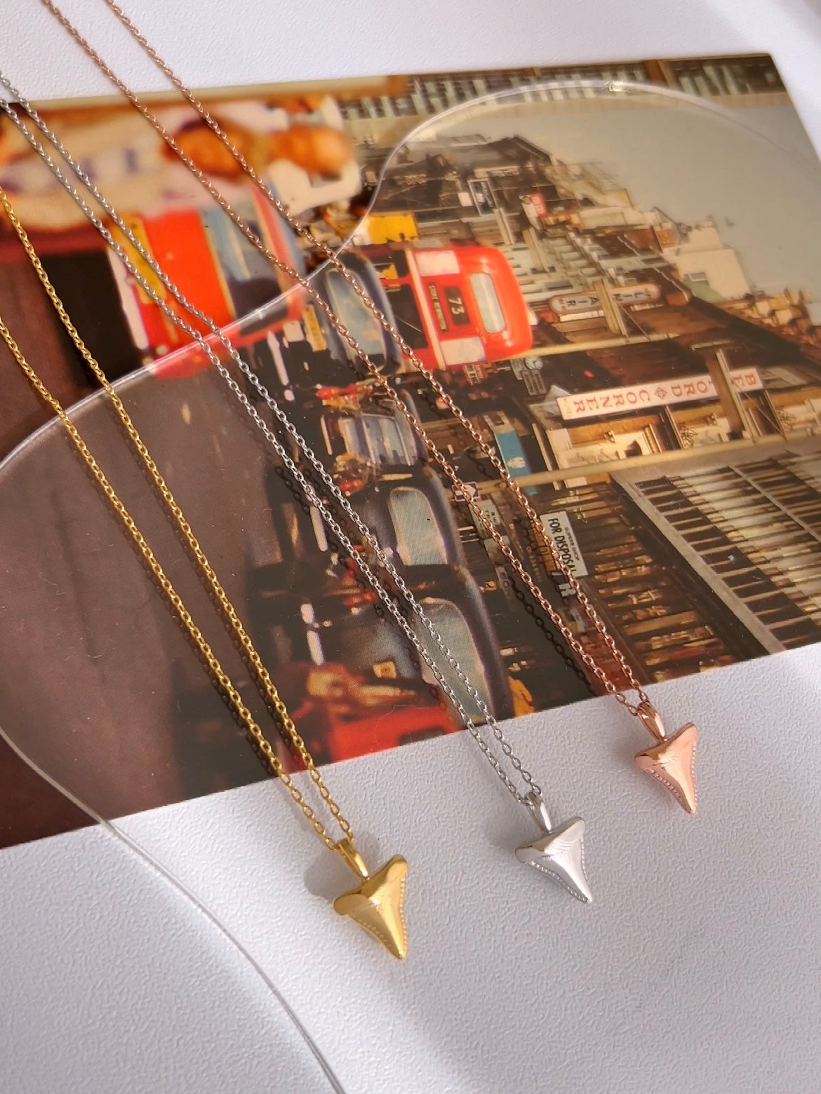 Shark Tooth Shape Pendant Necklace 18K Gold Dipped