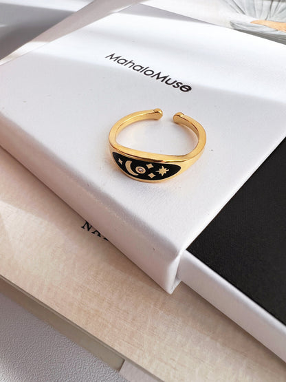 Moon Star CZ Oval Signet Adjustable Ring