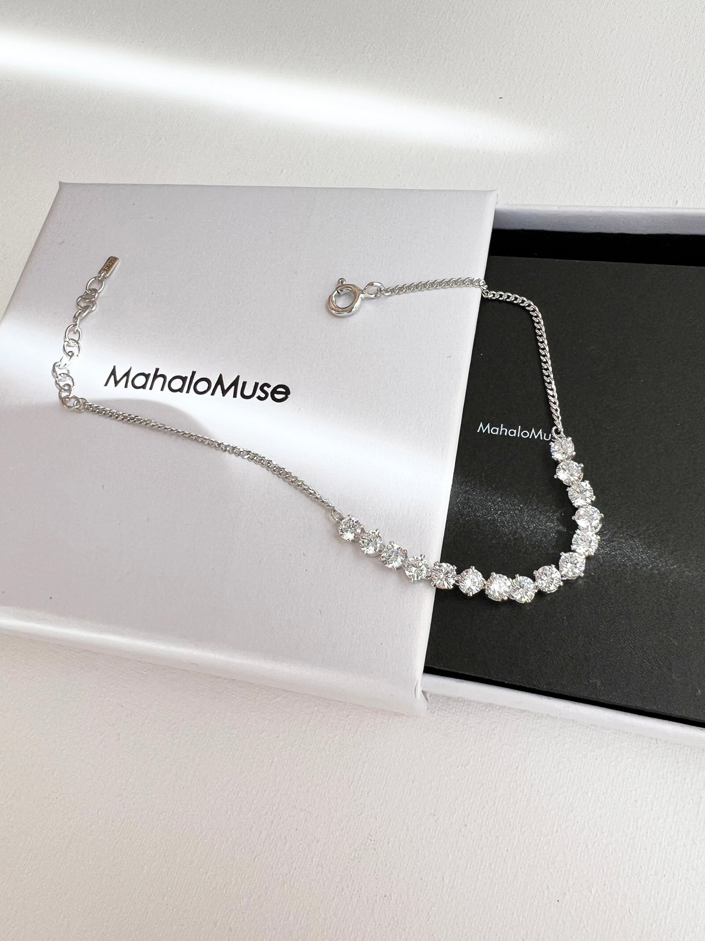 Tennis Cubic Zirconia Chain Bracelet 925 Silver