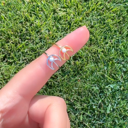 Crescent Moon Opal Shell Stud Ring