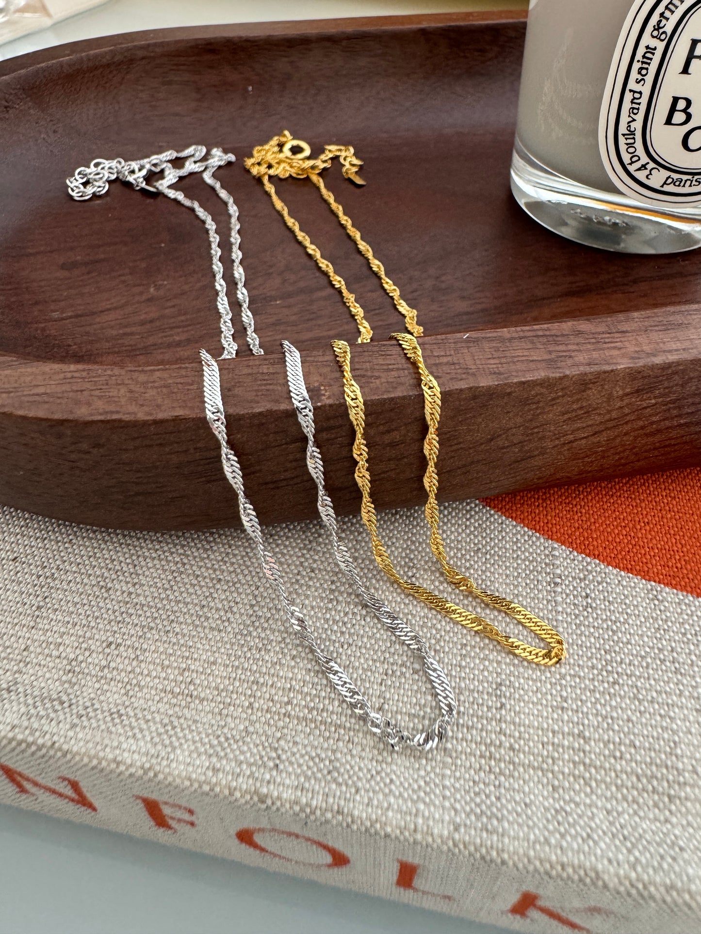 Twisted Chain Thin Rope Solid Silver Necklace