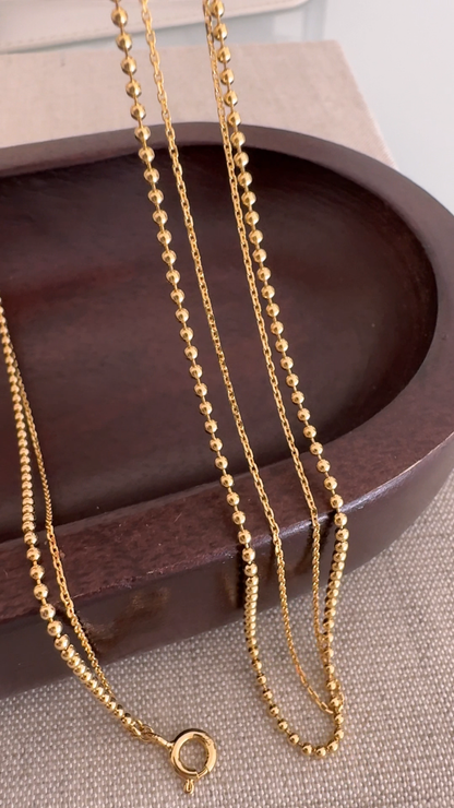 Tiny Dot Ball Layered Chain Solid Silver Necklace