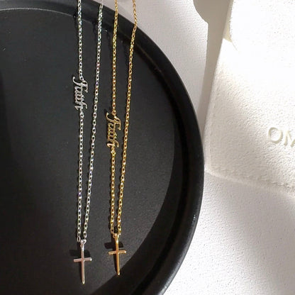 Cross Faith Letter script Necklace