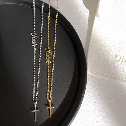 Cross Faith Letter script Necklace