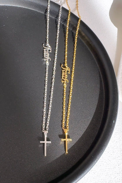 Cross Faith Letter script Necklace