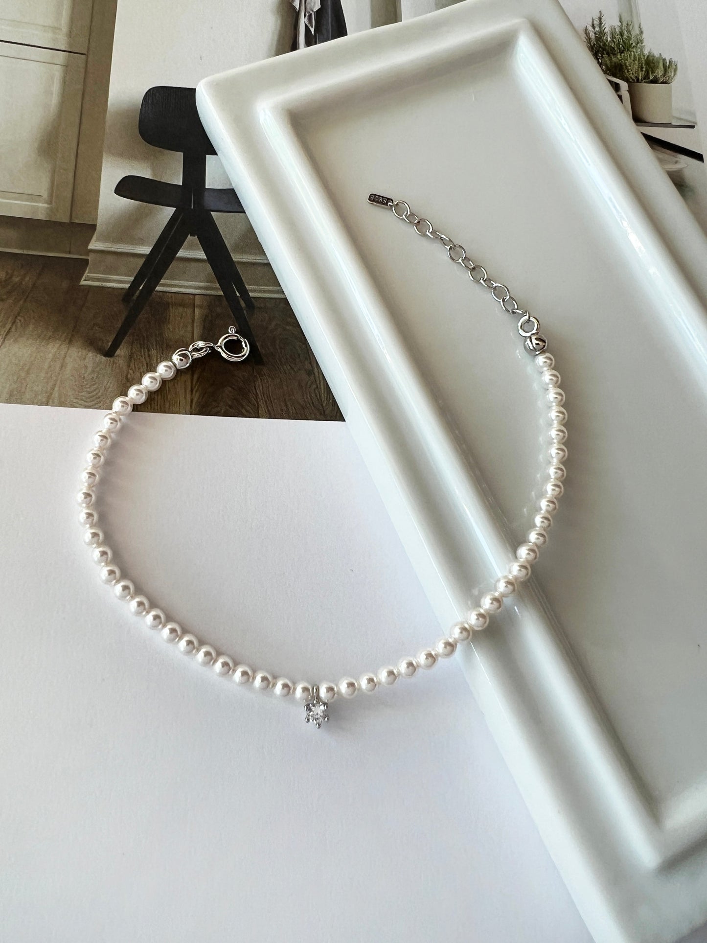 Freshwater Pearl CZ Charm Bracelet