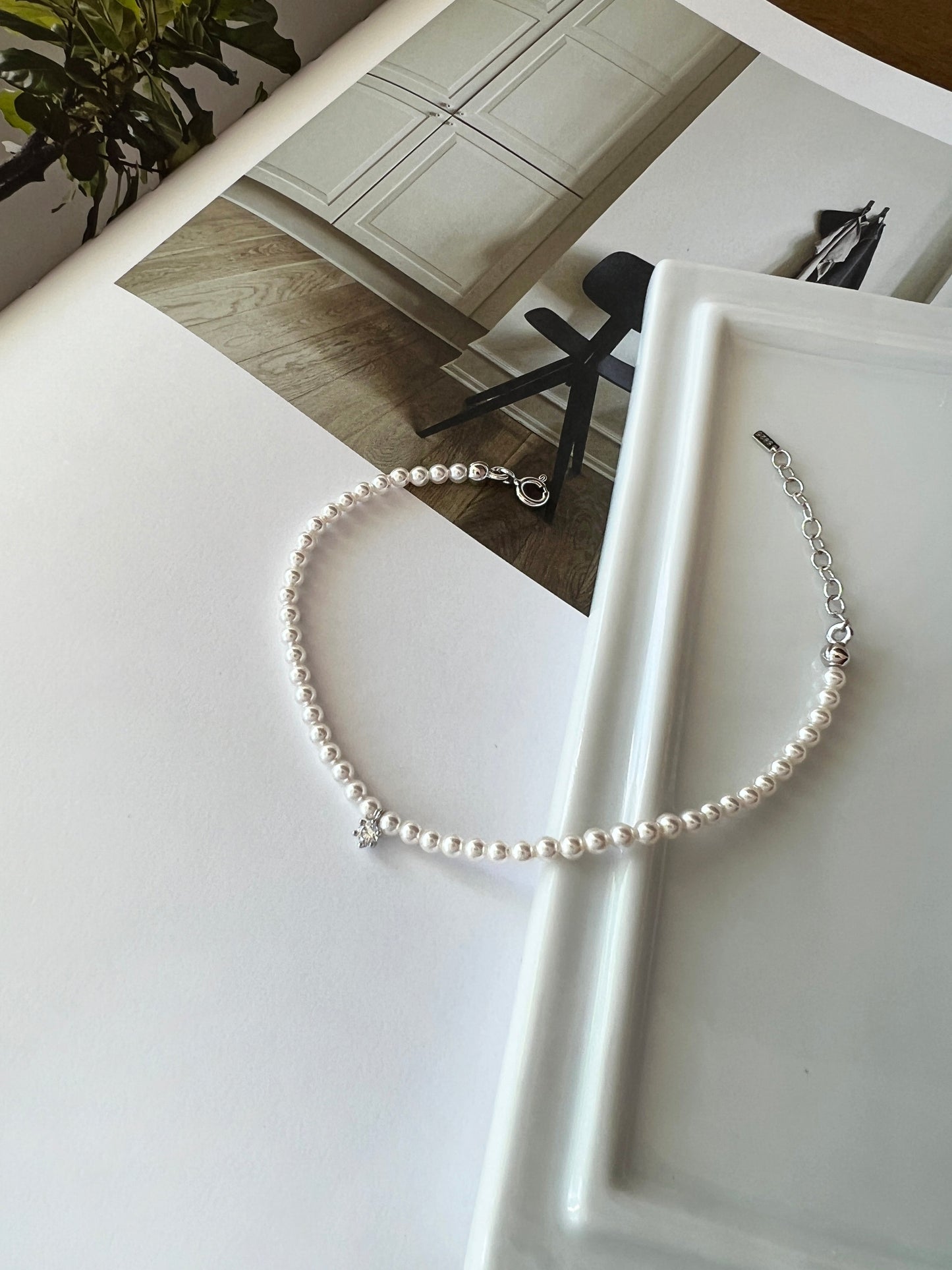 Freshwater Pearl CZ Charm Bracelet