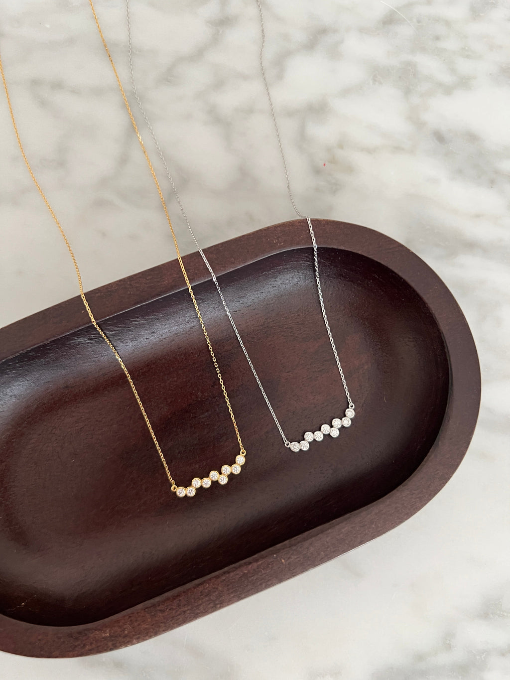 Bezel Cubic Zirconia Bar Solid Silver Necklace