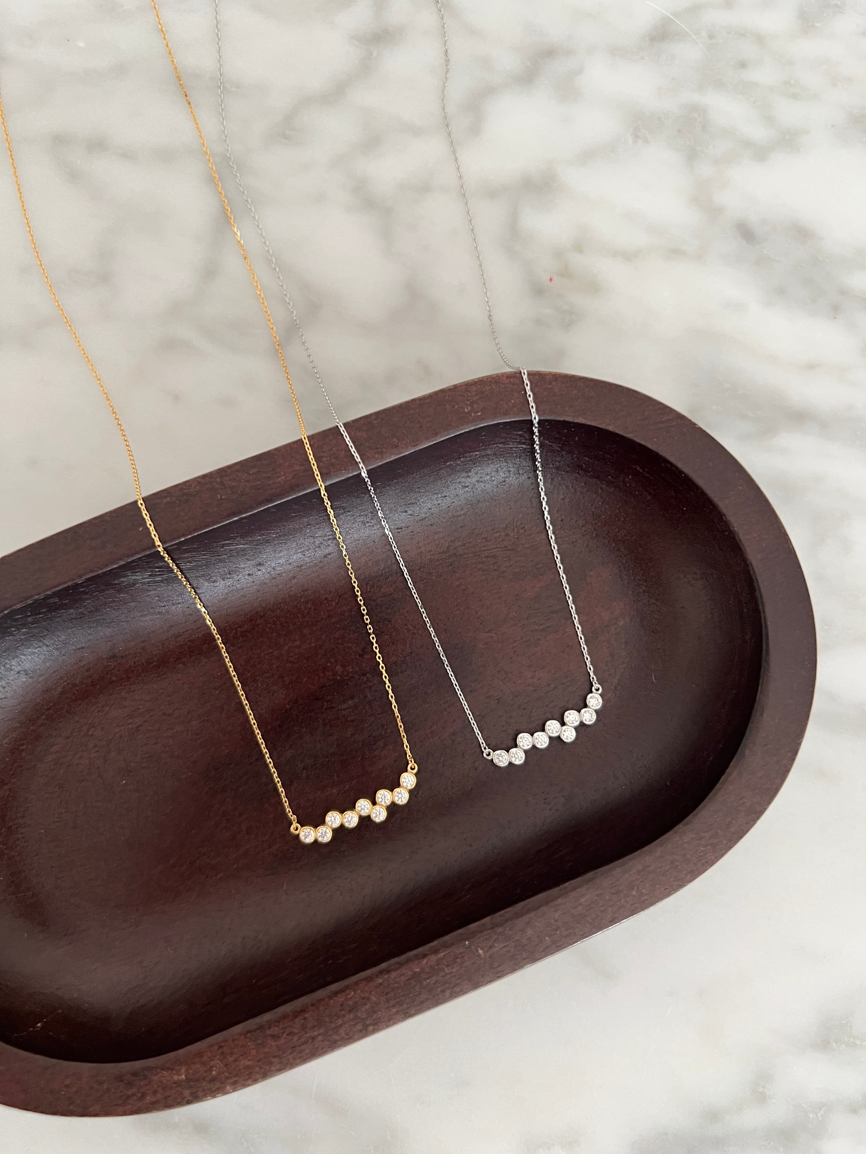 Bezel Cubic Zirconia Bar Solid Silver Necklace