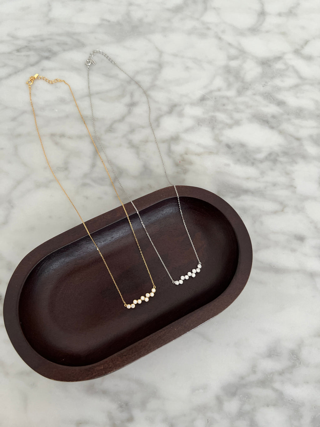 Bezel Cubic Zirconia Bar Solid Silver Necklace