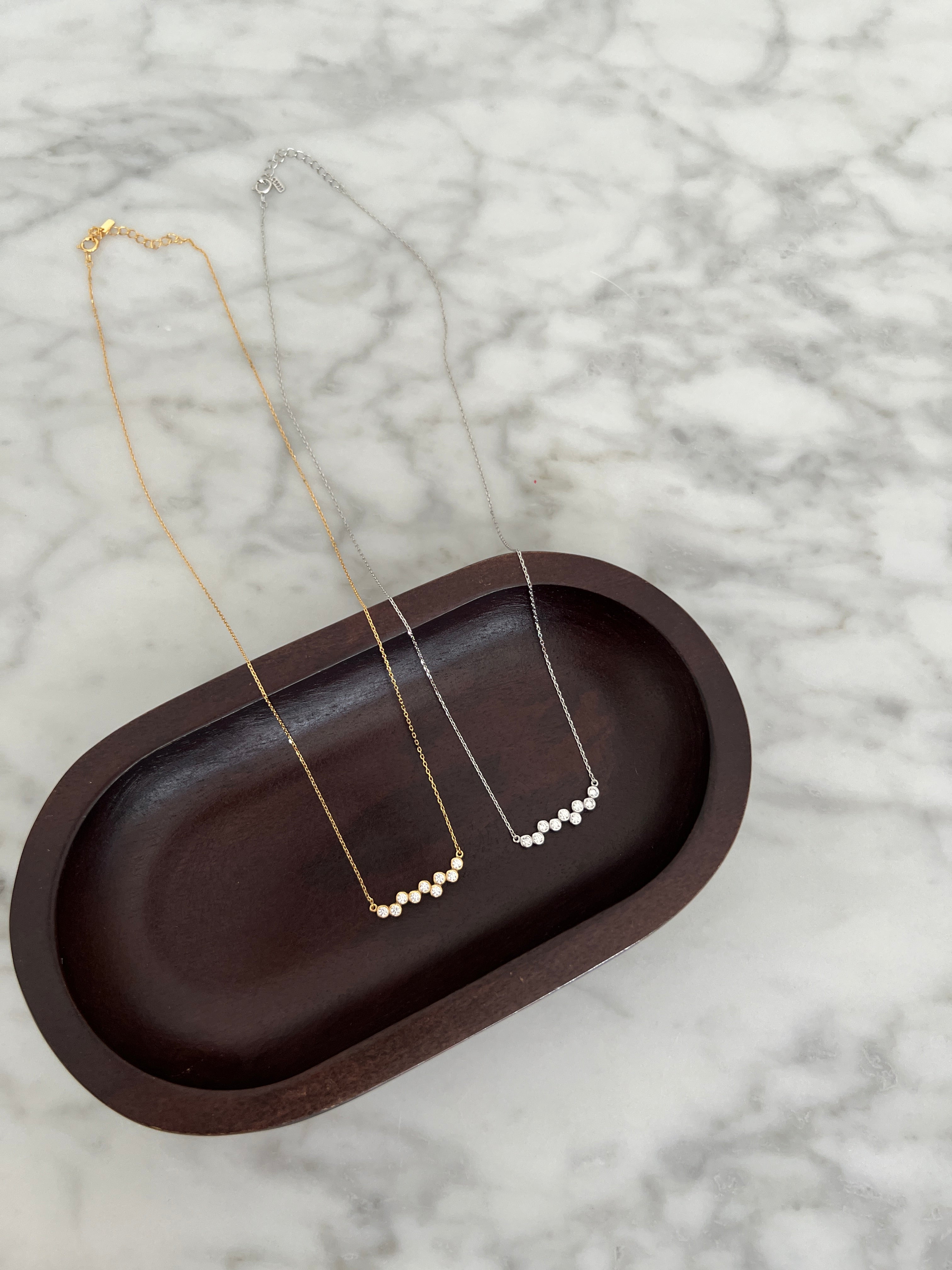 Bezel Cubic Zirconia Bar Solid Silver Necklace