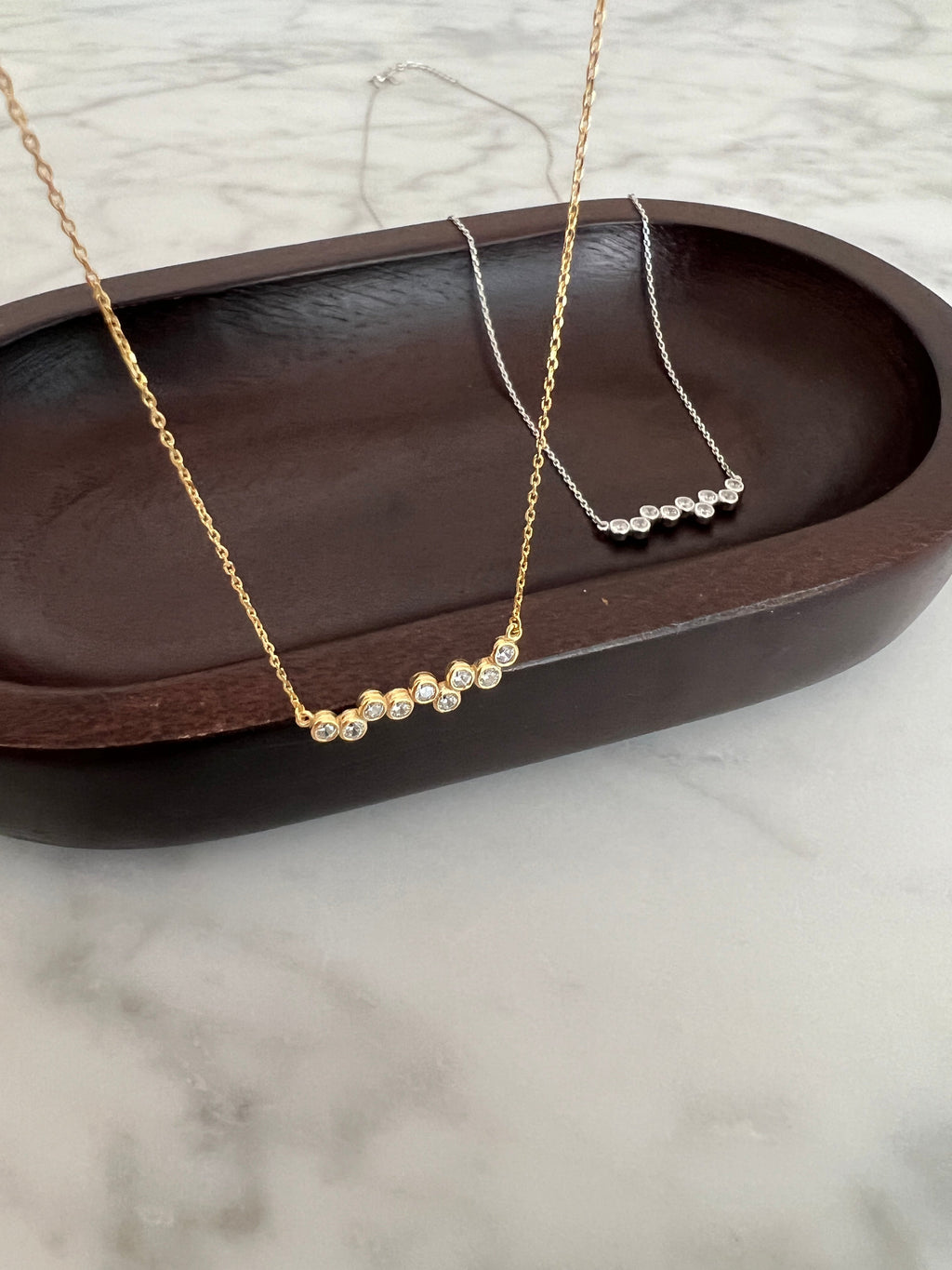 Bezel Cubic Zirconia Bar Solid Silver Necklace