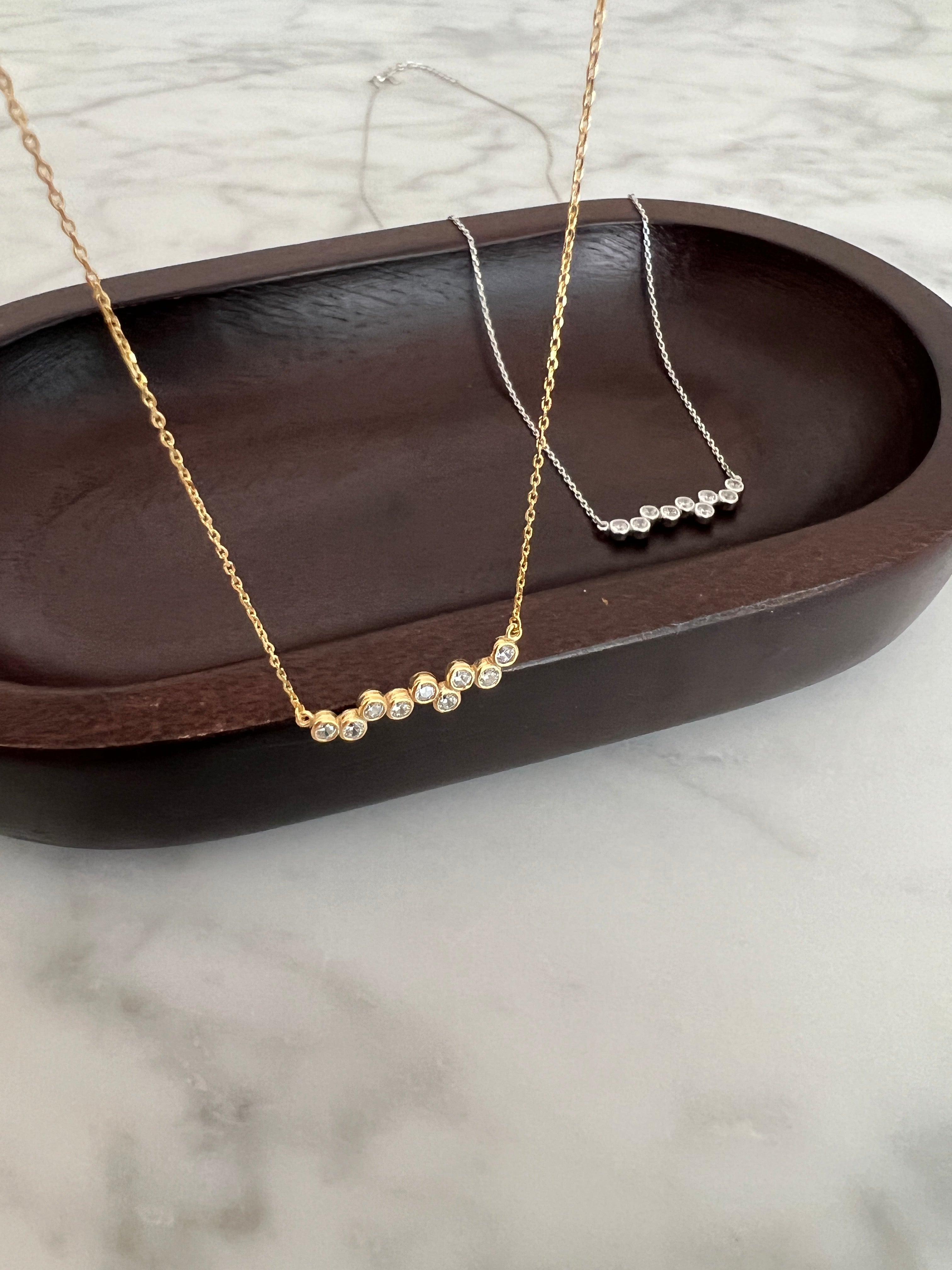 Bezel Cubic Zirconia Bar Solid Silver Necklace