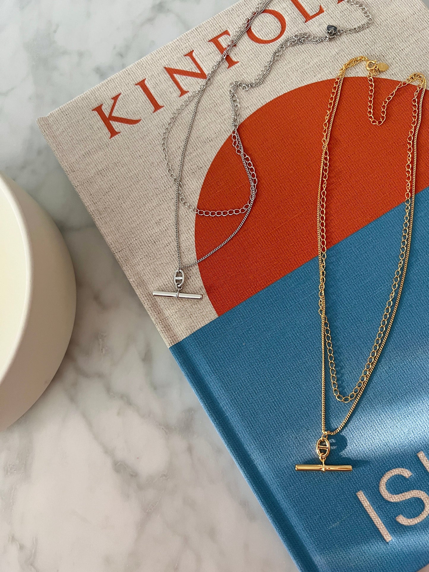 Layered Chain Bar Solid 925 Silver Necklace