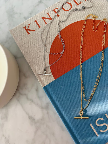 Layered Chain Bar Solid 925 Silver Necklace