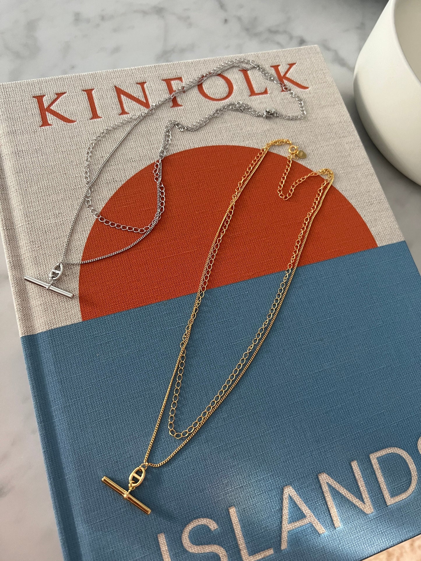 Layered Chain Bar Solid 925 Silver Necklace