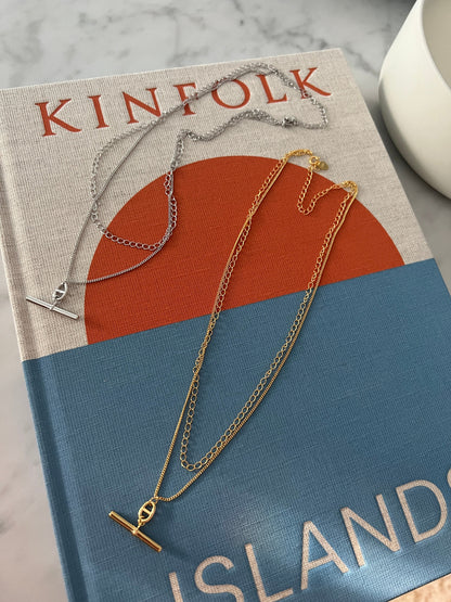 Layered Chain Bar Solid 925 Silver Necklace