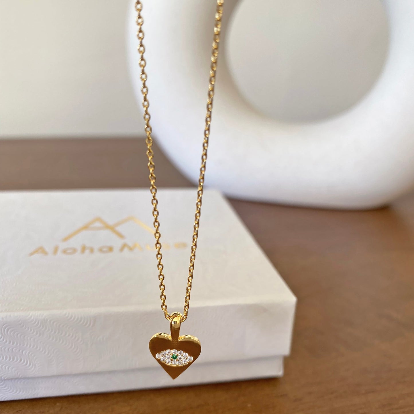 Heart Hamsa Eye Necklace Cubic Zirconia Charm