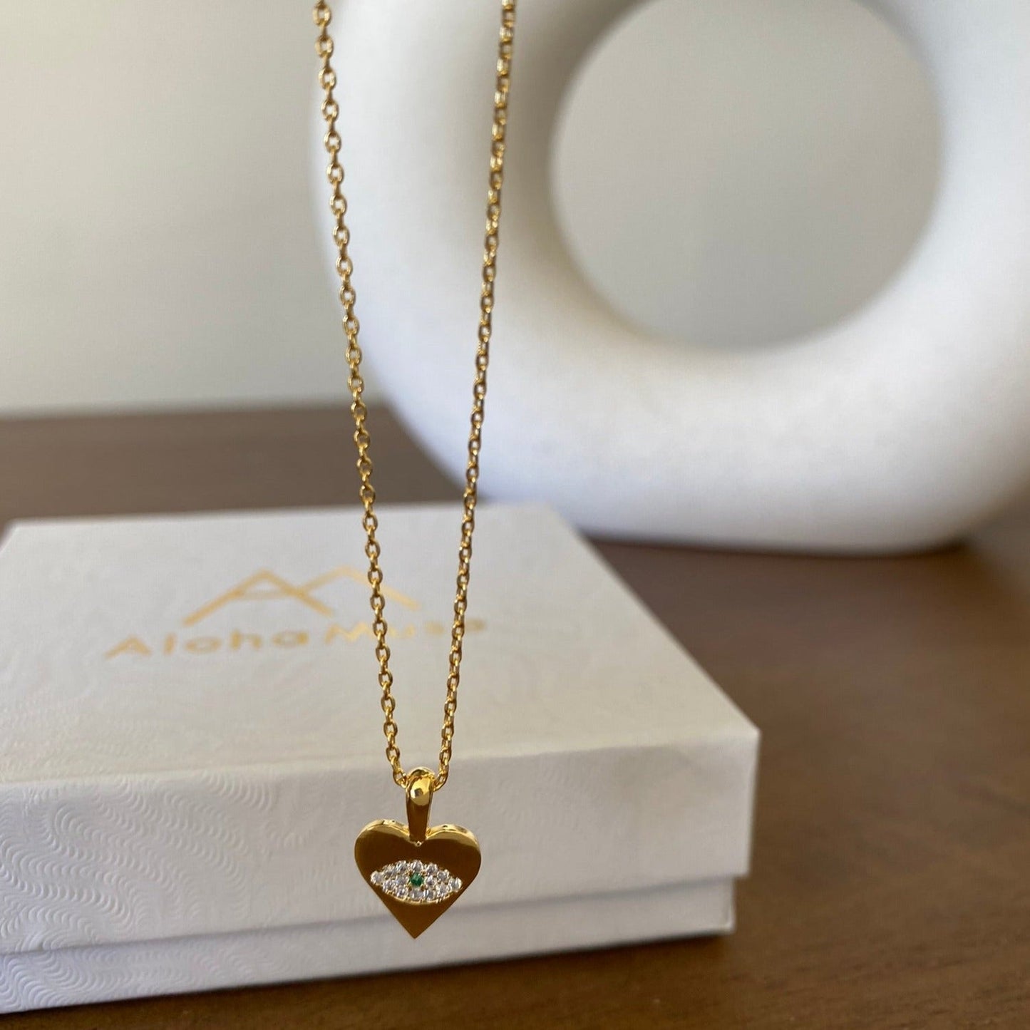 Heart Hamsa Eye Necklace Cubic Zirconia Charm