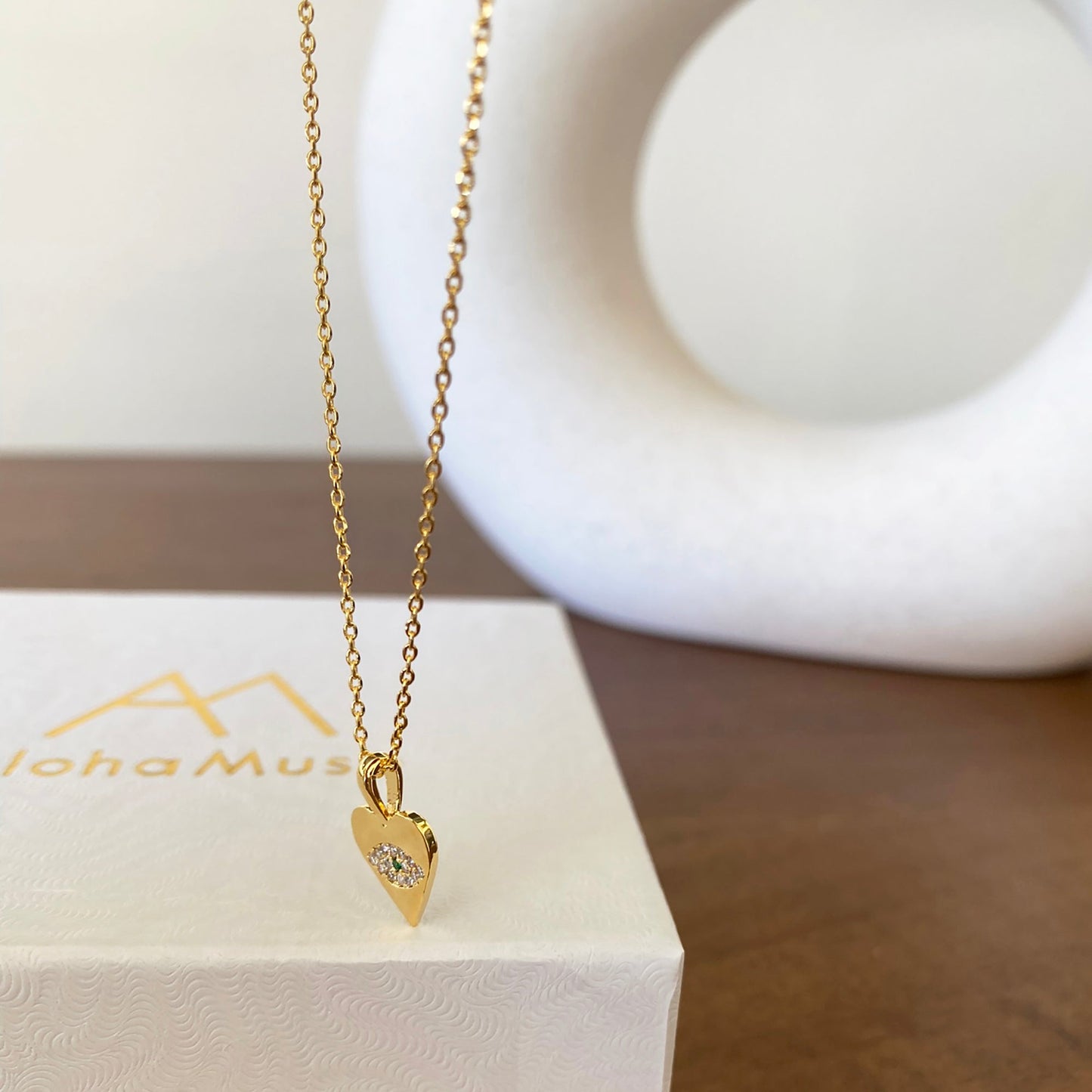 Heart Hamsa Eye Necklace Cubic Zirconia Charm