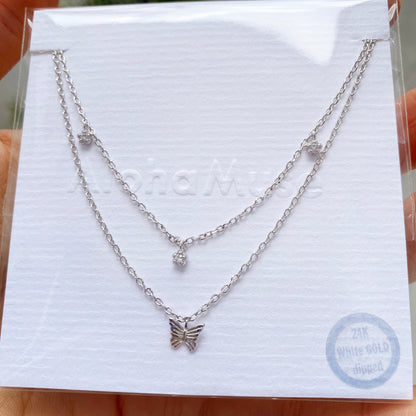 Layered Necklace Set Butterfly CZ Tiny Charm