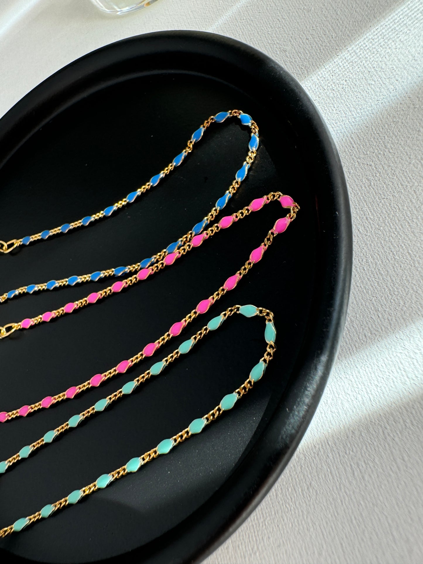 Color Enamel Bead Station Chain Bracelet Solid Silver