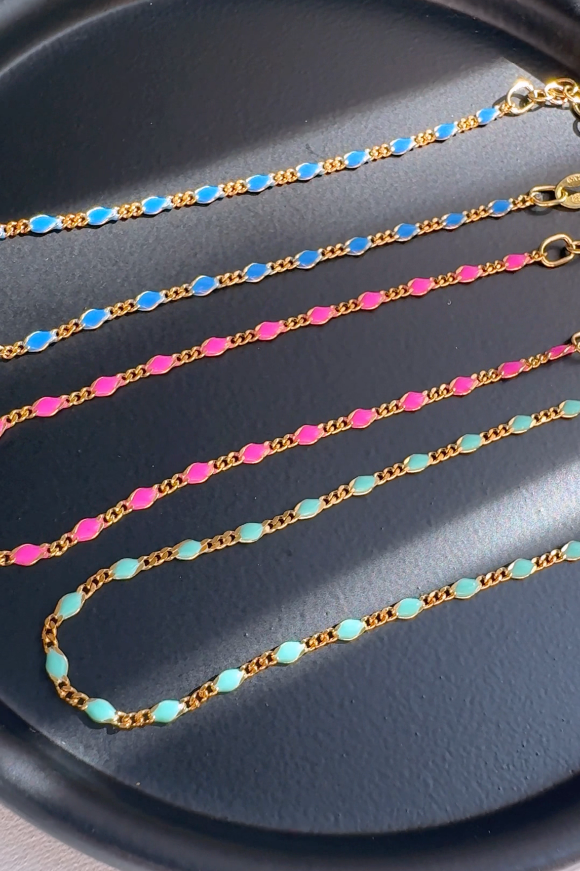 Color Enamel Bead Station Chain Bracelet Solid Silver