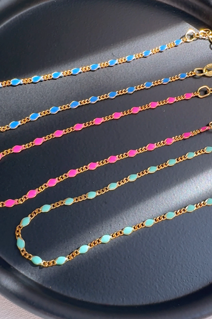 Color Enamel Bead Station Chain Bracelet Solid Silver