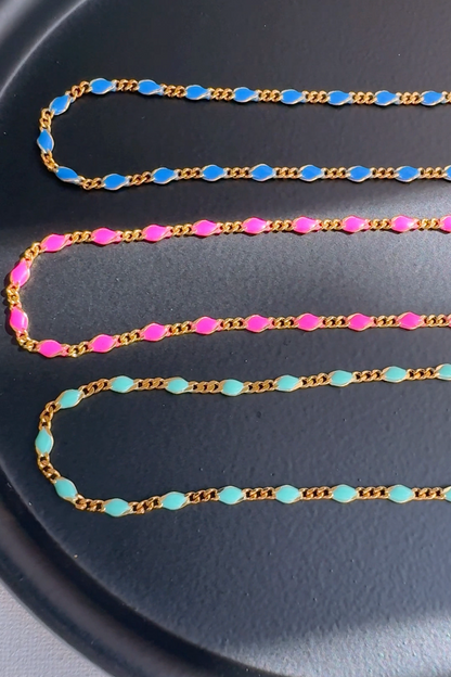 Color Enamel Bead Station Chain Bracelet Solid Silver