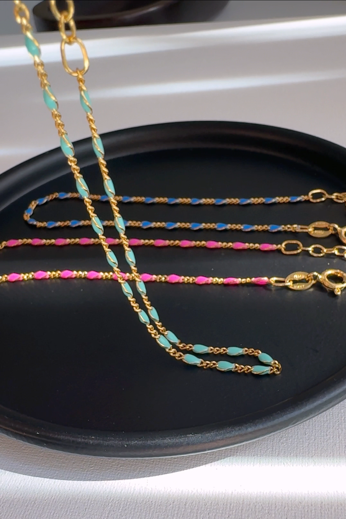 Color Enamel Bead Station Chain Bracelet Solid Silver