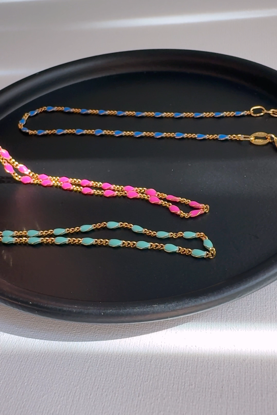 Color Enamel Bead Station Chain Bracelet Solid Silver