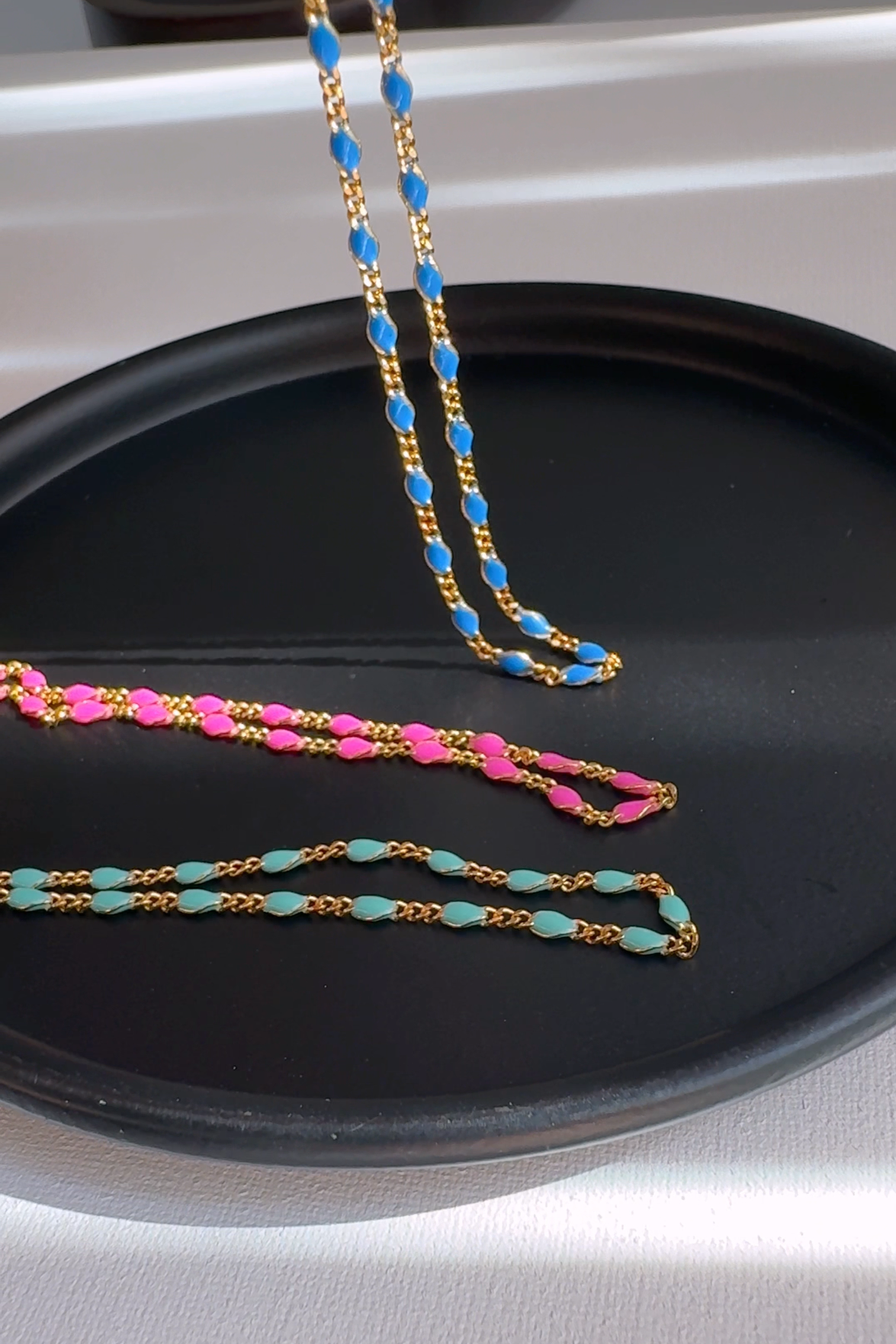 Color Enamel Bead Station Chain Bracelet Solid Silver