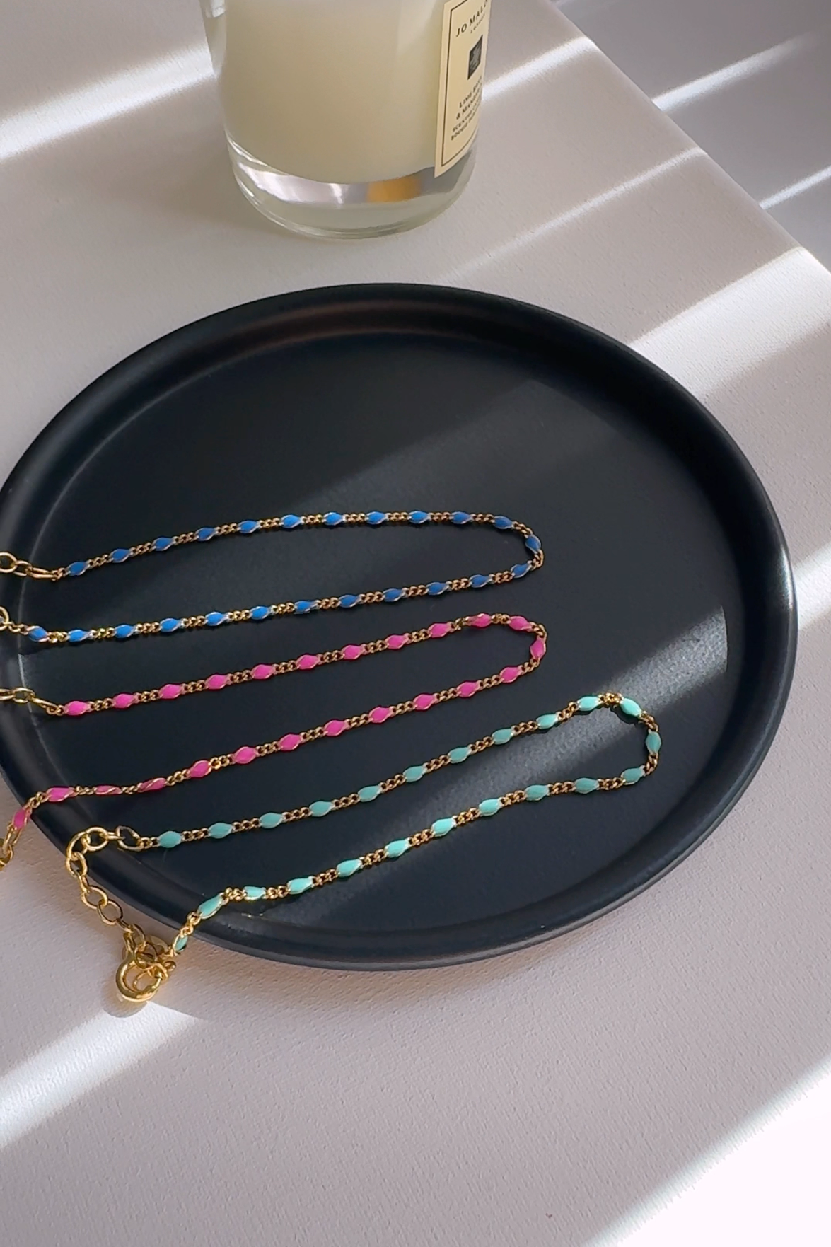 Color Enamel Bead Station Chain Bracelet Solid Silver
