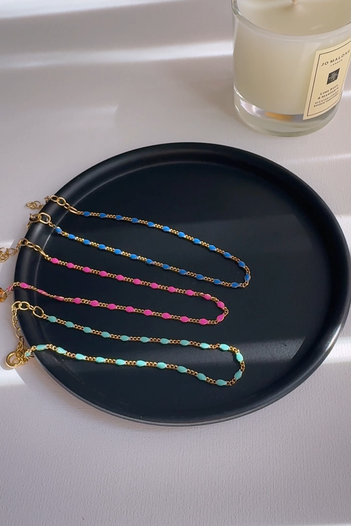 Color Enamel Bead Station Chain Bracelet Solid Silver
