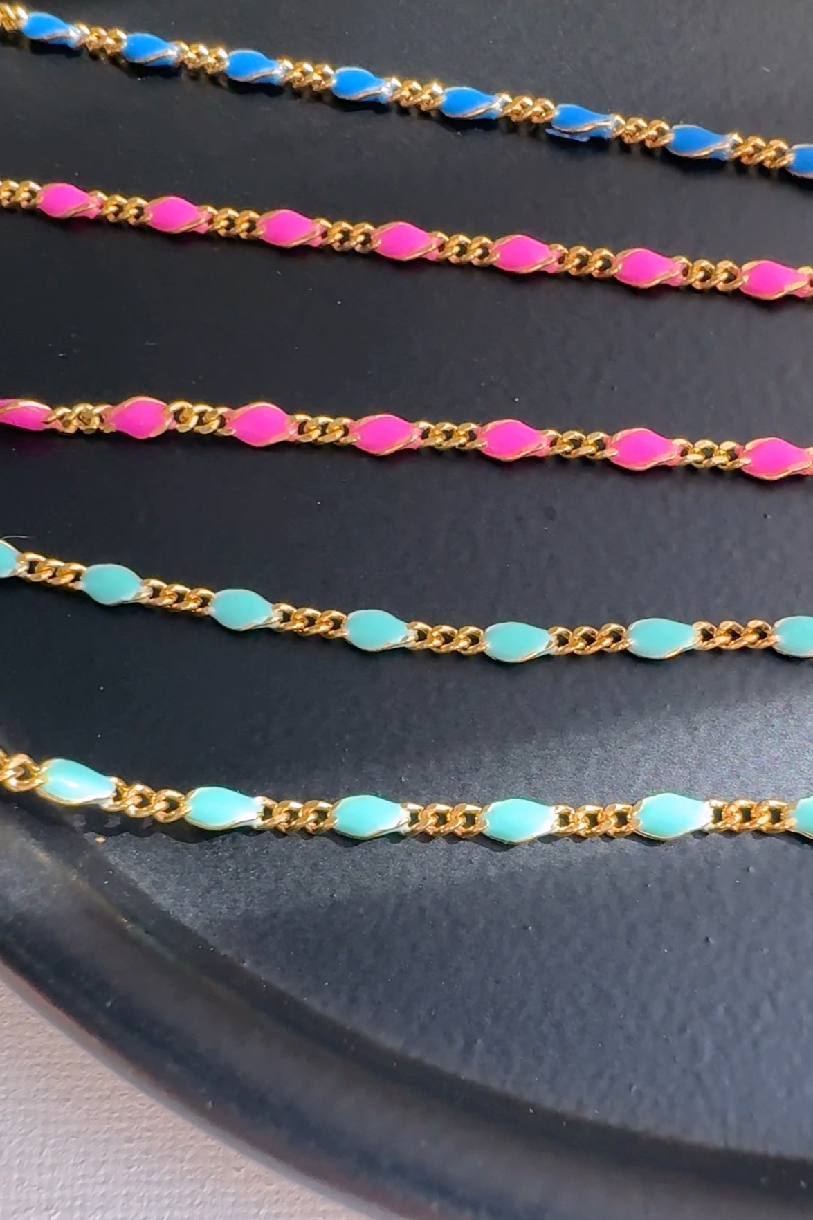 Color Enamel Bead Station Chain Bracelet Solid Silver