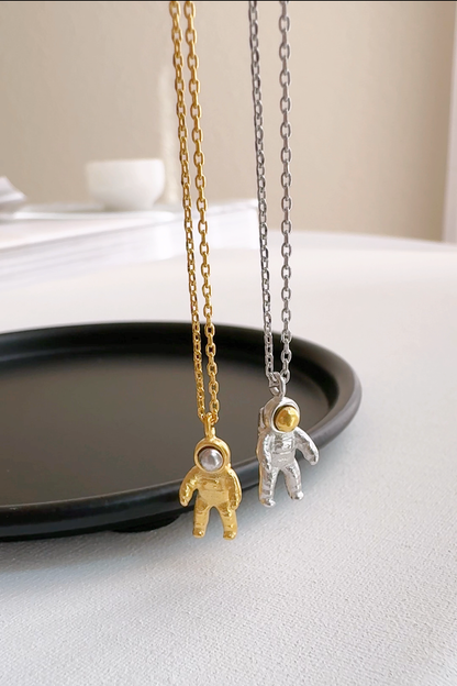 Space Astronaut Two-Tone Mix Pendant Necklace